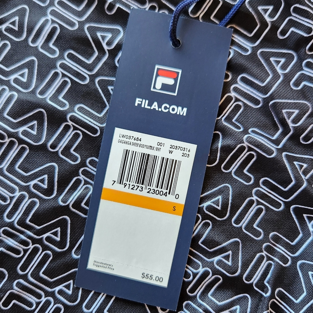 NWT Fila "Gaganga Sheer Bodysuit" Logo Black White Mock Neck | Women's Size S - Picture 8 of 11